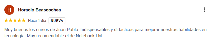 Valoración de Google del curso IA sin desvíos: organizá, analizá y producí con Notebook LM - Segunda edición (2)