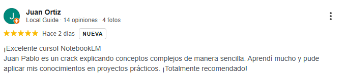 Valoración de Google del curso IA sin desvíos: organizá, analizá y producí con Notebook LM - Segunda edición (3)